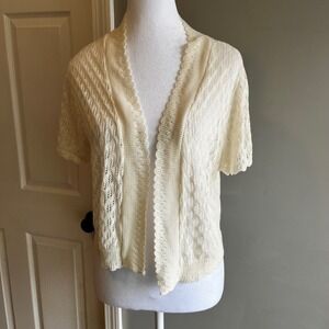 Crochet Knit Cardigan Top, Open Front, Short Sleeve, Cottagecore Style